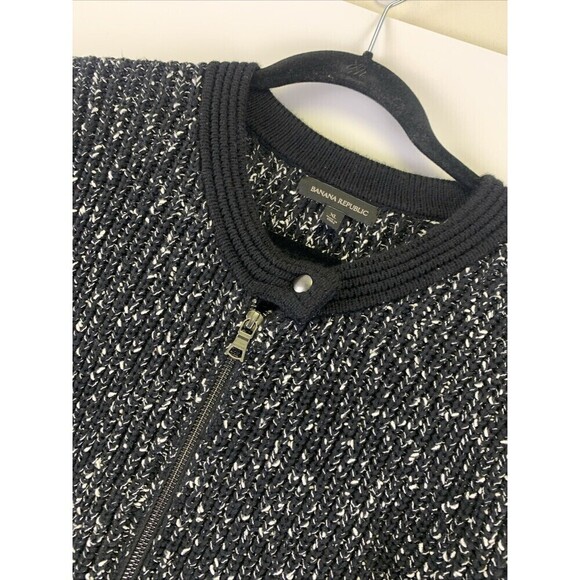 Banana Republic Full Zip Cardigan Sweater Tunic Black White Speckled Womens XL - Picture 5 of 13
